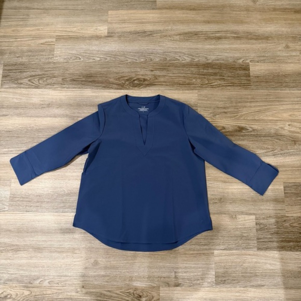 Vineyard Vines Split Neck Top Womens L Blue Performance Athletic